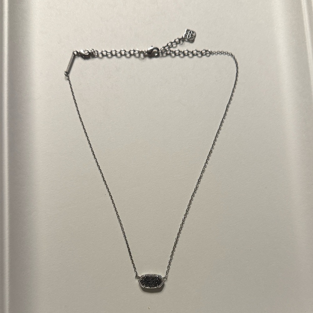 Kendra Scott Elisa Silver-Black Druzy Necklace